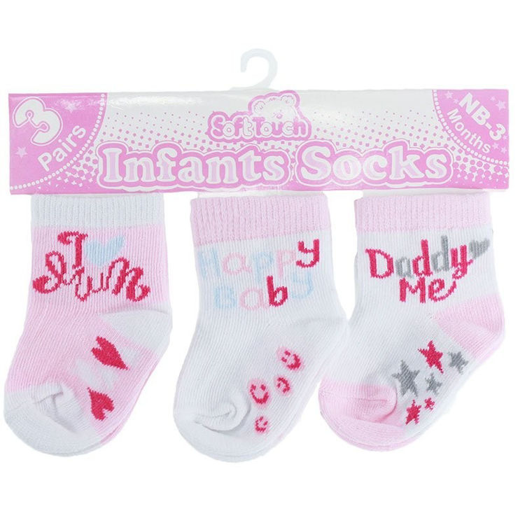 Picture of S140 SOFT TOUCH 3 PACK TURNOVER INFANTS SOCKS NB-12 MONTHS